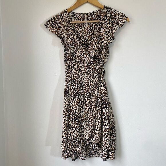 Free people leopard print wrap ruffle mini dress - Picture 4 of 16